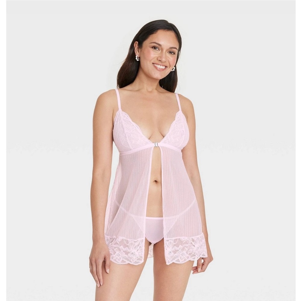 Auden sheer baby pink flyaway babydoll open front sheer lingerie camisole top M